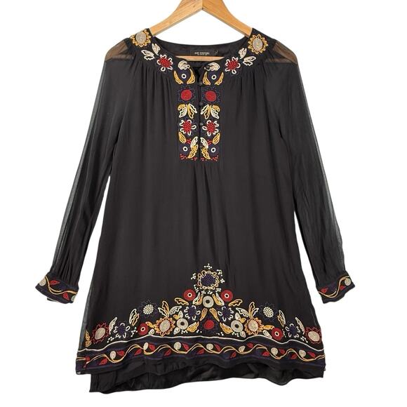 MM Couture Miss Me Black Silk Embroidered Mini Dress WOMENS SIZE SMALL Western - Picture 1 of 14